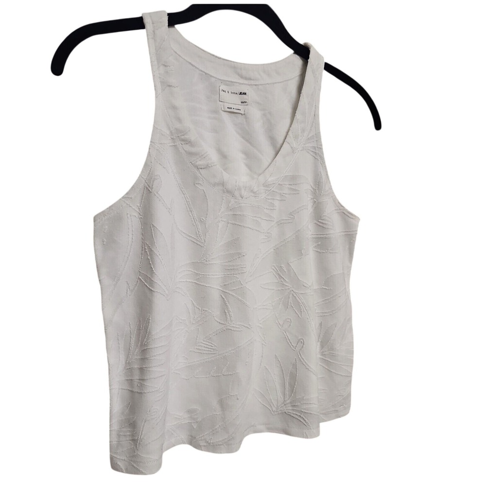 Rag‎ & Bone Jean White Floral Tank Top V-Neck Sleeveless XS